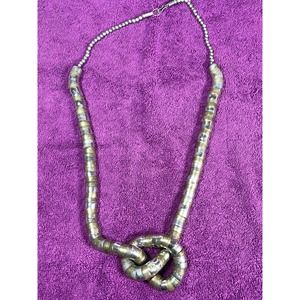 Handmade Studio Artist Necklace Silver Black Disks Gold Silver Snake Coil Knot